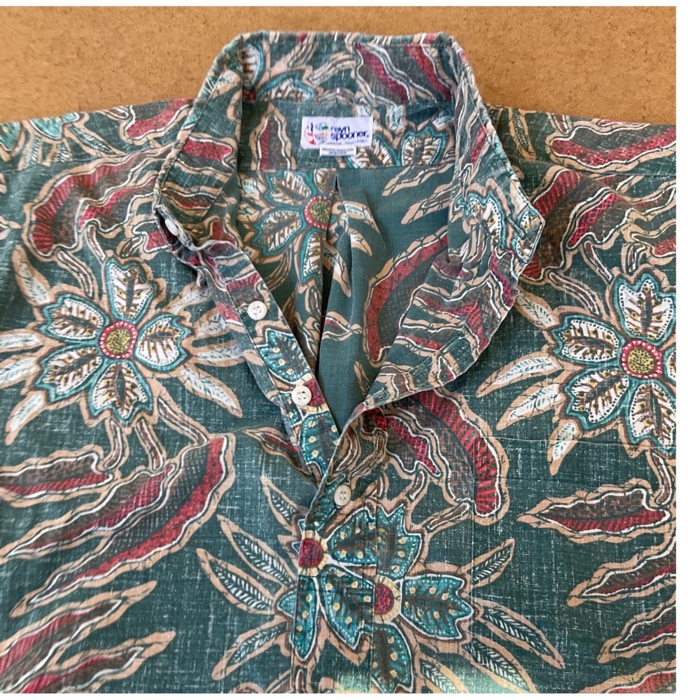 Reyn Spooner Mens Large Hawaiian Shirt Teal Floral Reverse Print Pullover L
